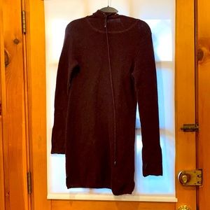 Maroon long sleeve sweater dress with hood